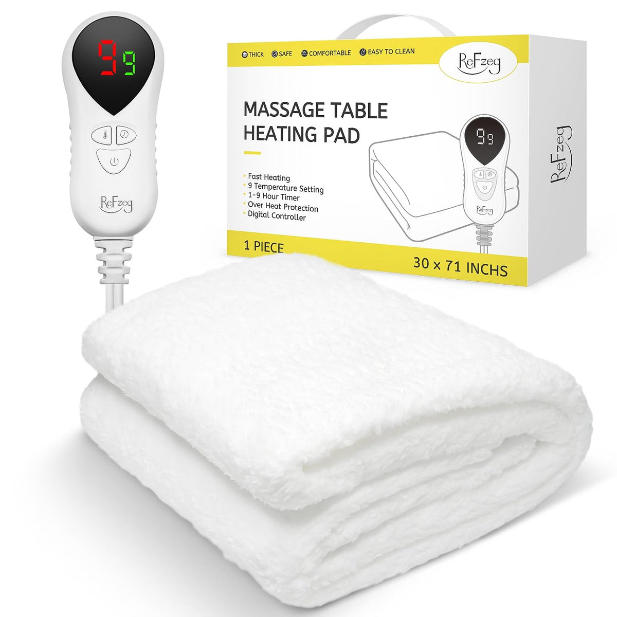 Massage Table Warmer Heating Pad Professional SPA Massage Bed Warmer 9 Hours Timer, 9 Heat Settings, Overheat Protection for Massage Bed & Spa, Thickened & Soft Fleece, 30" X 71"