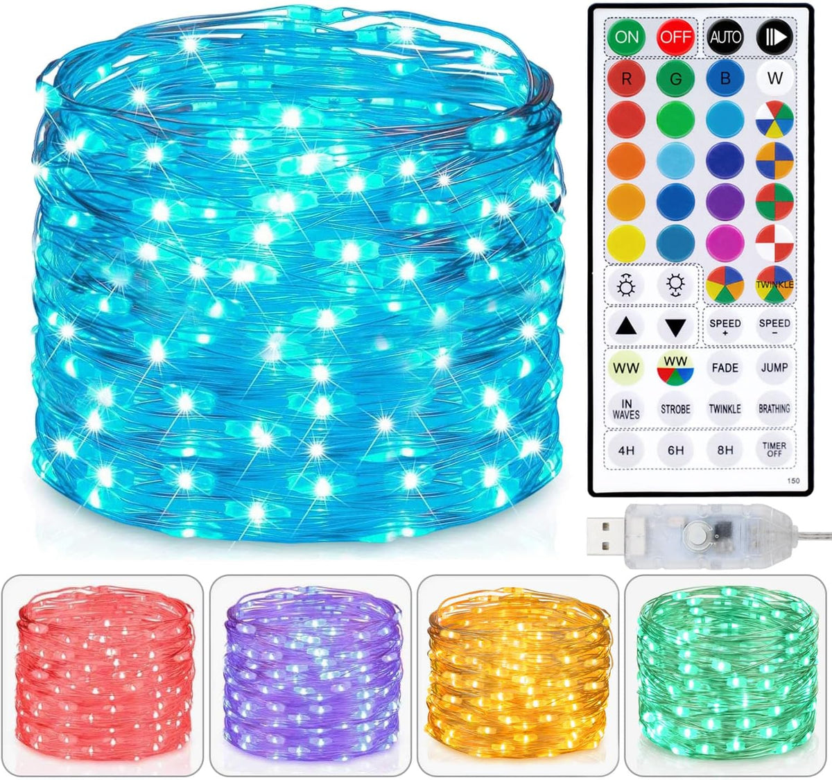 Fairy Lights USB Plug in 33Ft 100Leds with Remote, Warm White 20 Color Changing Light Twinkle Firefly String Lights for Bedroom Party Wedding Christmas Tapestry, Multicolor Colors