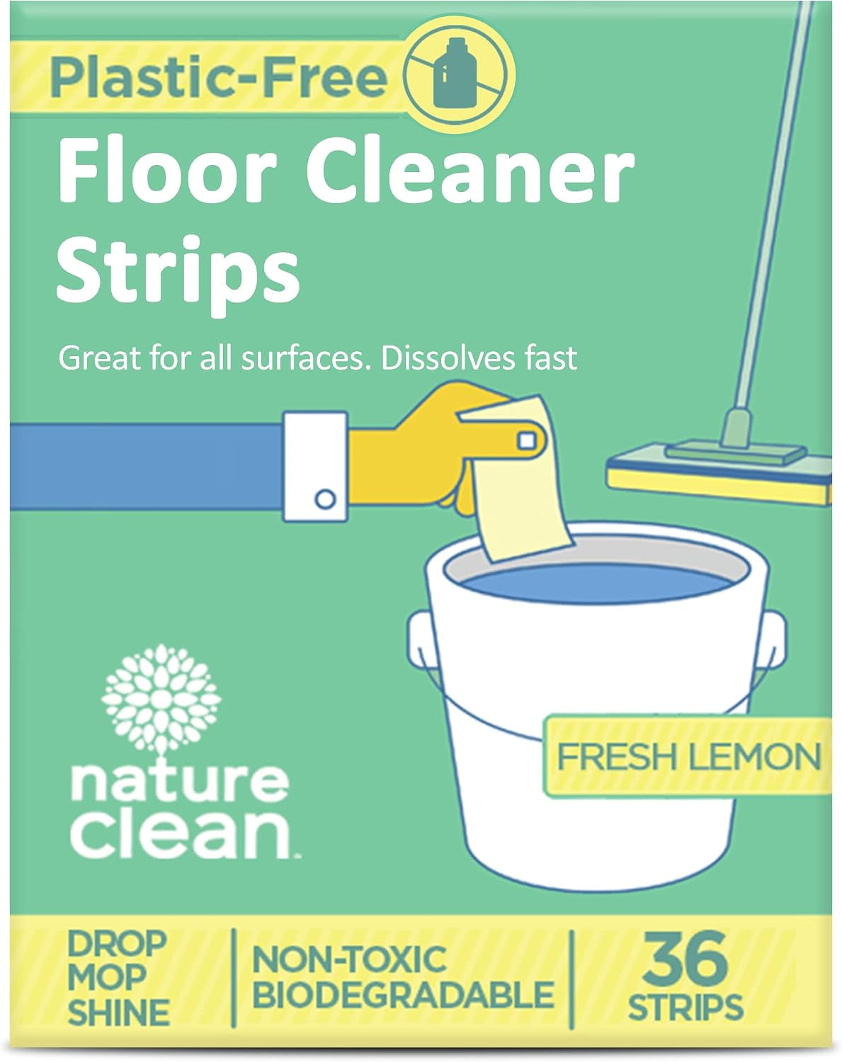 Nature Clean All Natural Wood Floor Cleaner for Mopping 36 Strips, Non-Toxic & Plastic-Free Packaging, Use on Hardwood Laminate Ceramic Tile Linoleum Vinyl Bamboo. Eco-Friendly