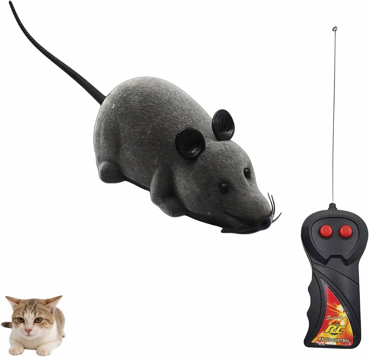 Remote Control Mouse Cat Toy, Realistic RC Interactive Pet Toy with Wireless Controller, Forward and Backward Movement, Gray Plush Electronic Mouse for Cats and Dogs, Funny Pet Teaser for Indoor Cats