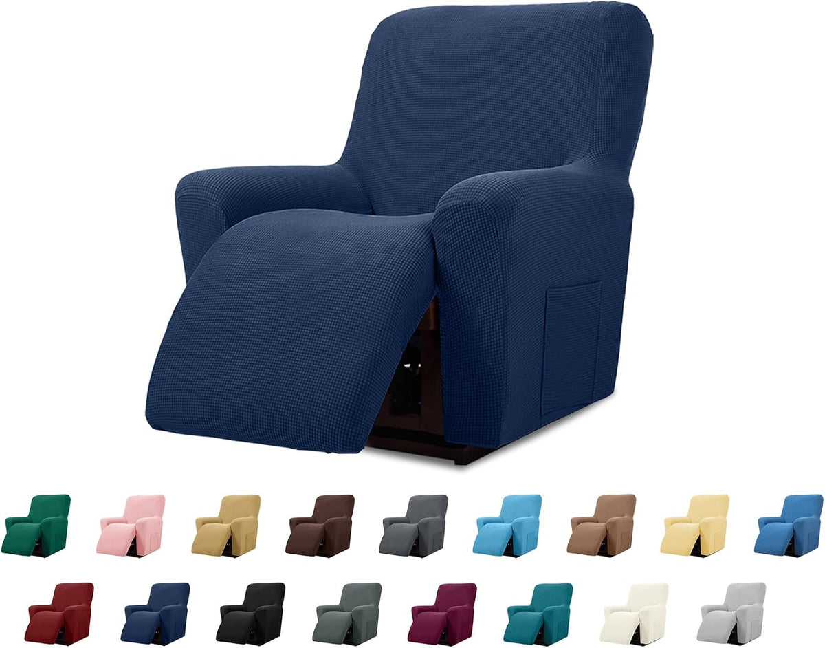 Cupuamon Recliner Chair Covers,Lazy Boy Recliner Covers Stretch Reclining Covers 1 Piece Furniture Protector with Elastic Bottom for Dog,Kids-Navy