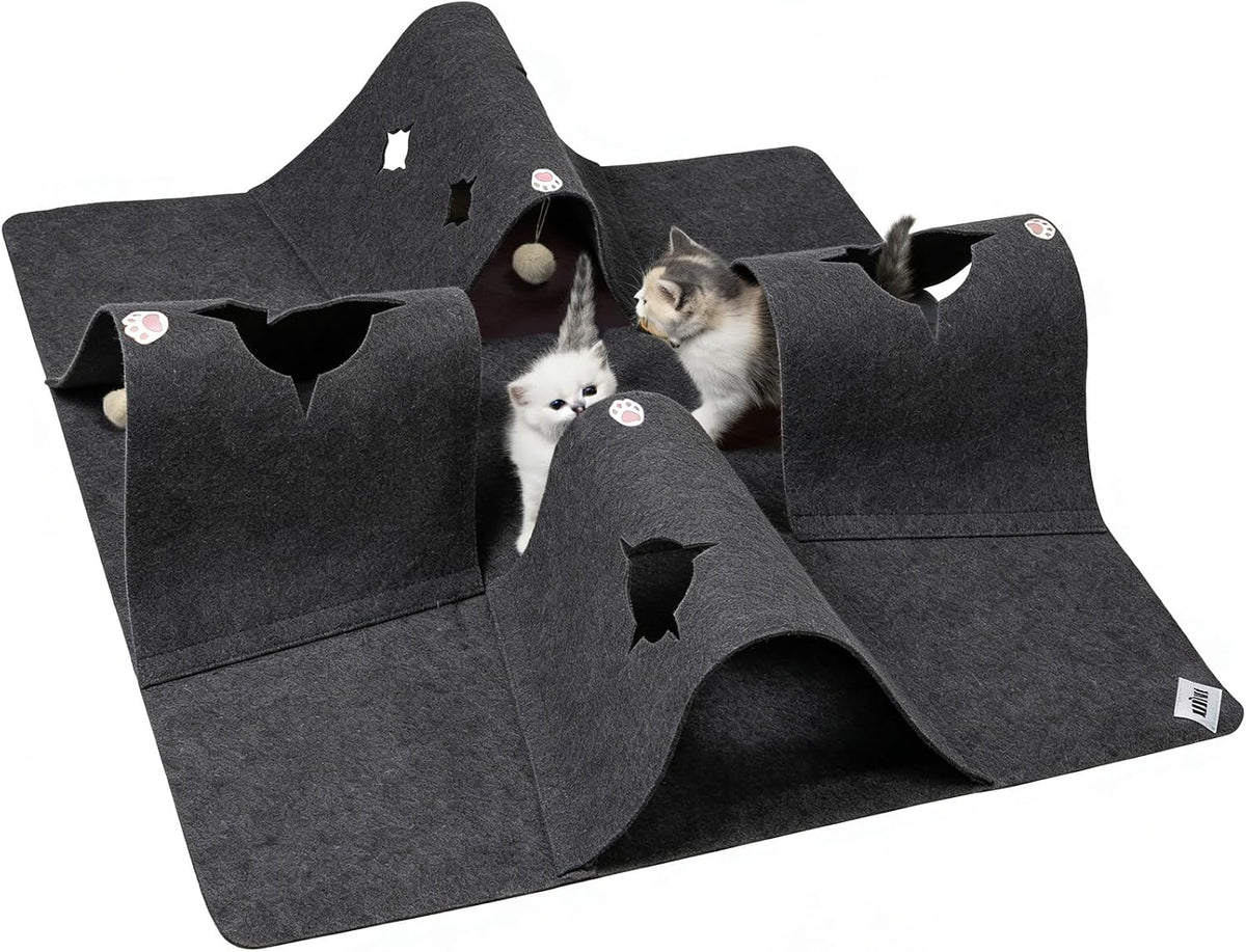 35.4" Cat Tunnels for Indoor Cats, Multi-Entrance Cat Toys, Grey