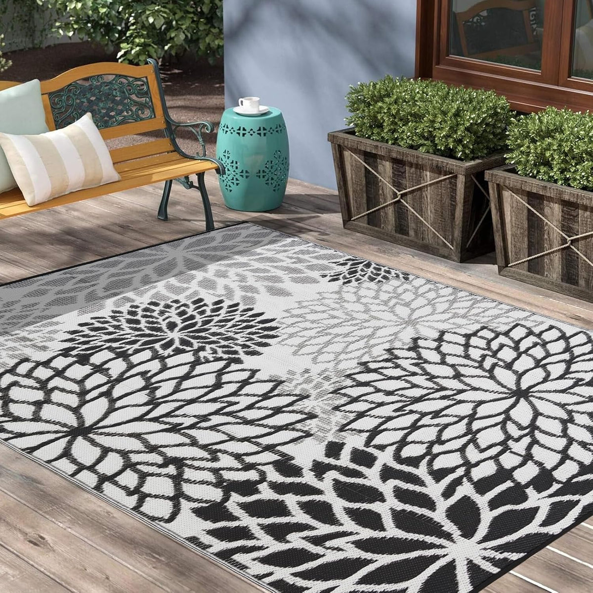 YONILE Outdoor Rug 5X8 Ft Waterproof, Reversible Outdoor Plastic Straw Rug