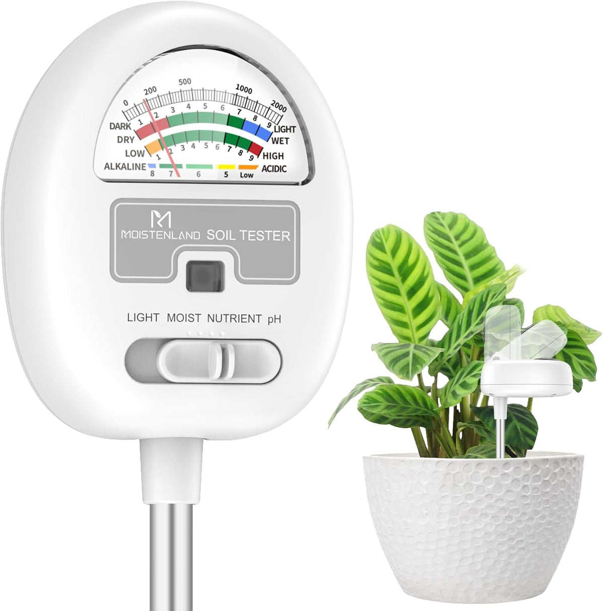 Moistenland Soil Moisture Meter, 4-In-1 Soil Ph Tester, Battery-Free