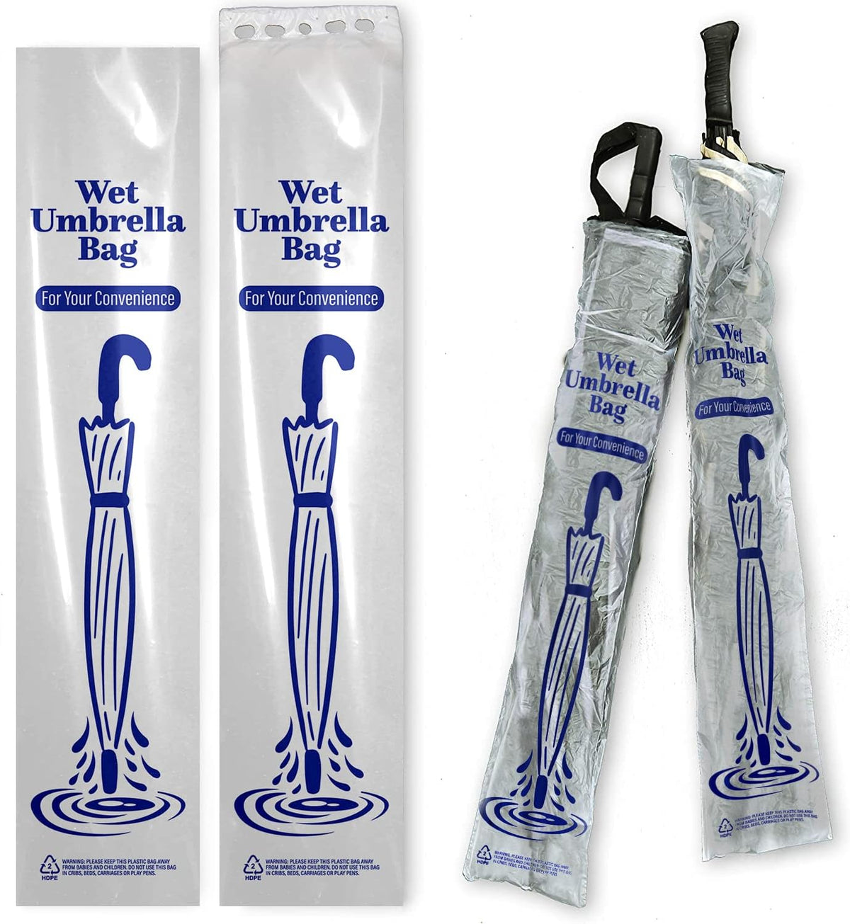 Heavy Duty, Universal Fit Umbrella Rain Bags. 200 Pk Big Covers for Wet Umbrellas. Large Disposable Clear Plastic Sleeves Keep Church or Lobby Floors Dry. Perfect Refill for Any Bag Stand or Holder.