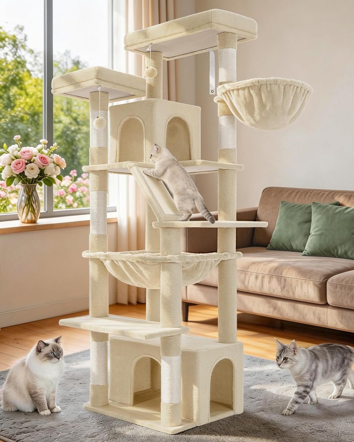 Hzuaneri Large Cat Tree, 72 Inch Tall Multi-Level Cat Tower for Indoor Cats