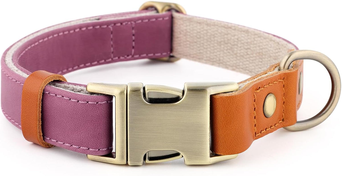 Plutus Pet Genuine Leather & Hemp Dog Collar, Adjustable, Gentle & Stylish