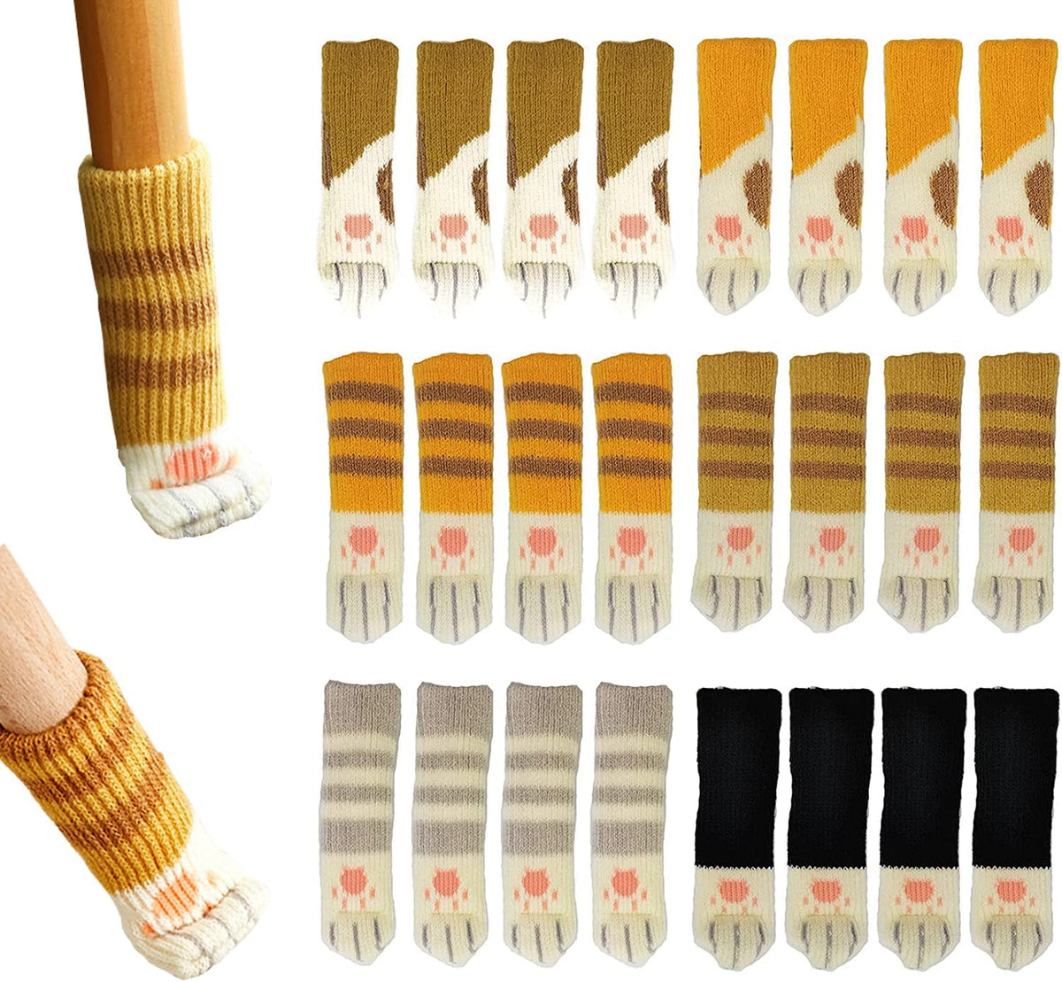 WAFJAMF 24 Pcs Cute Cat Paw Chair Leg Socks Floor Protectors Foot Covers