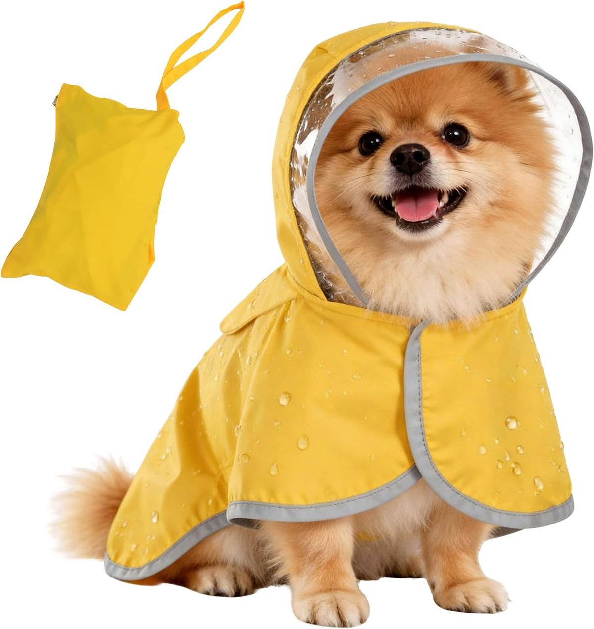 Dog Raincoat for Small Dogs, Waterproof Adjustable Clear Hooded Poncho, S