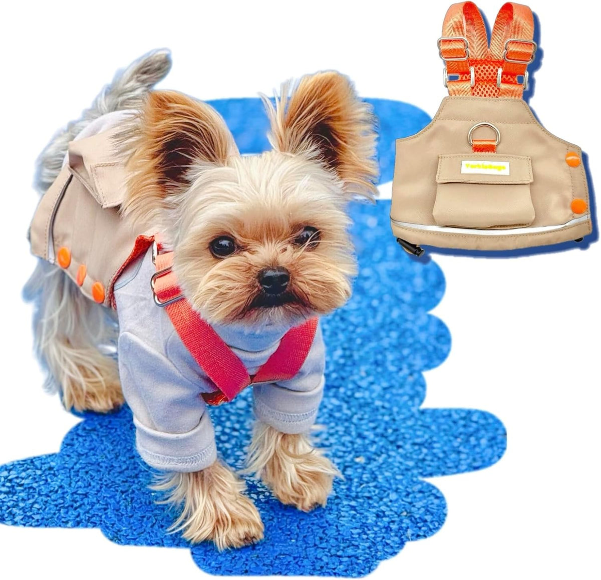 Little Explorer Pet Vest - High-Vis Outdoor Outfit with Detachable Backpack for Small/Teacup Dog, Cat, Small Animal & Monster | Durable & Warm for Winter/Fall/Spring (Khaki, XXXS)