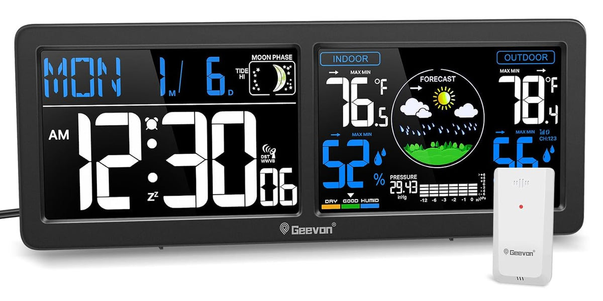 Geevon Weather Station Wireless Indoor Outdoor Thermometer with HD Display