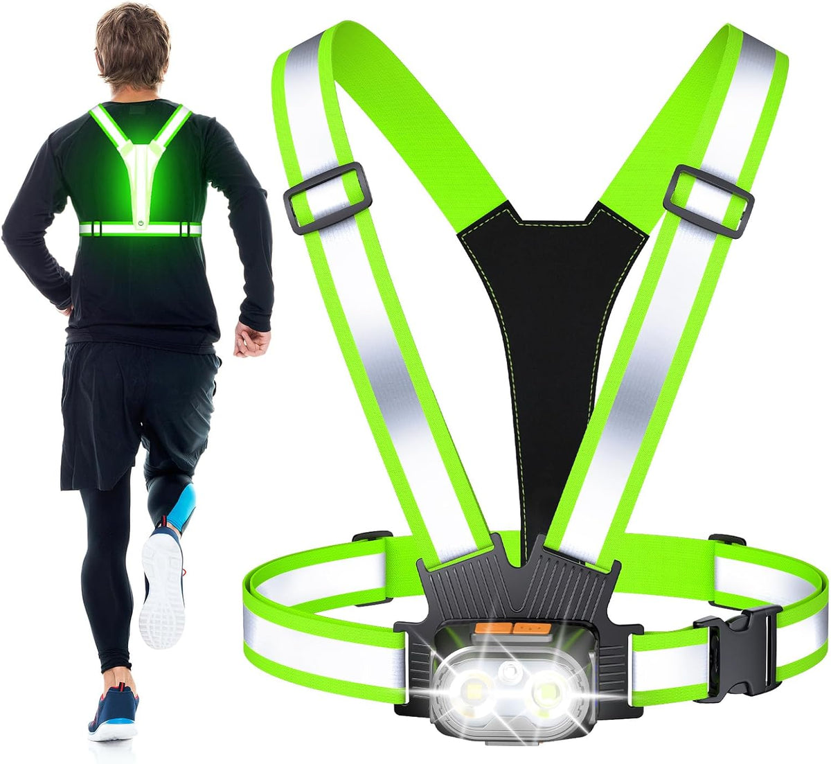 Running Lights for Runners, LED Reflective Vest with Chest Light
