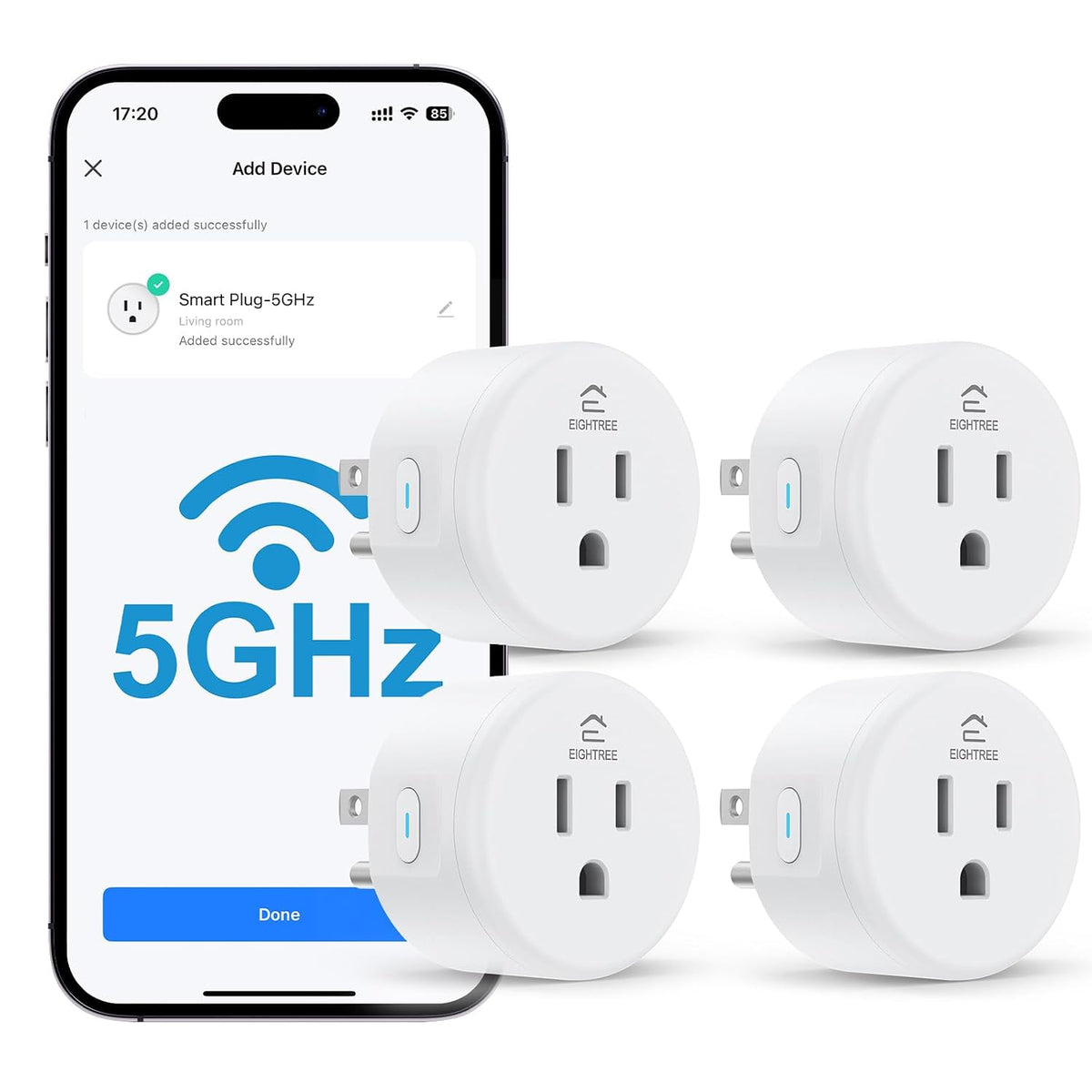 EIGHTREE 5Ghz Smart Plug 15A Wifi Outlet Works with Alexa & Google, 4 Packs