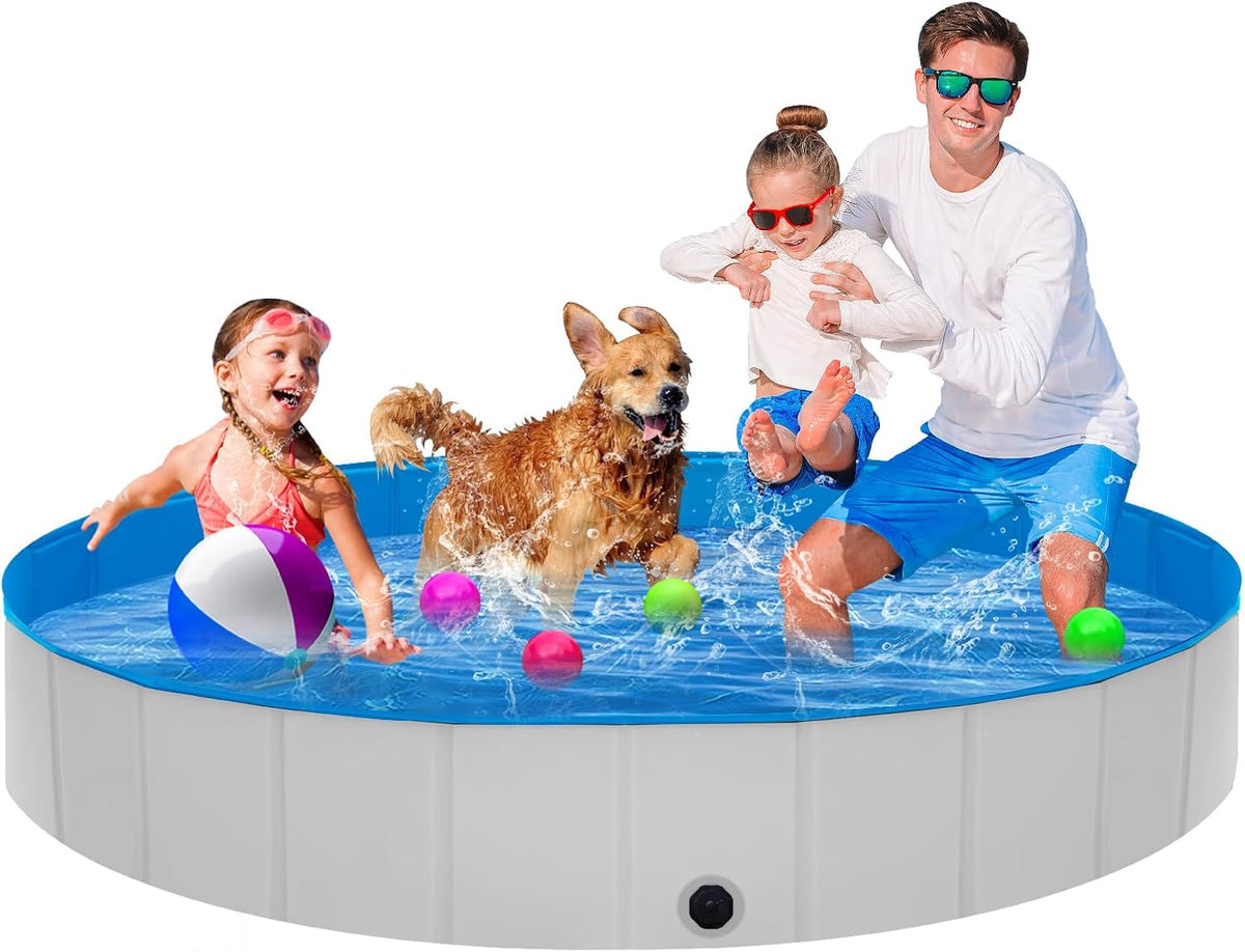 Extra Large Foldable Dog Pool,71"X 12" Portable Anti-Slip Kiddie Pool Hard Plastic, Swimming Pool for Dogs Cats and Kids Pet Puppy Bathing Tub