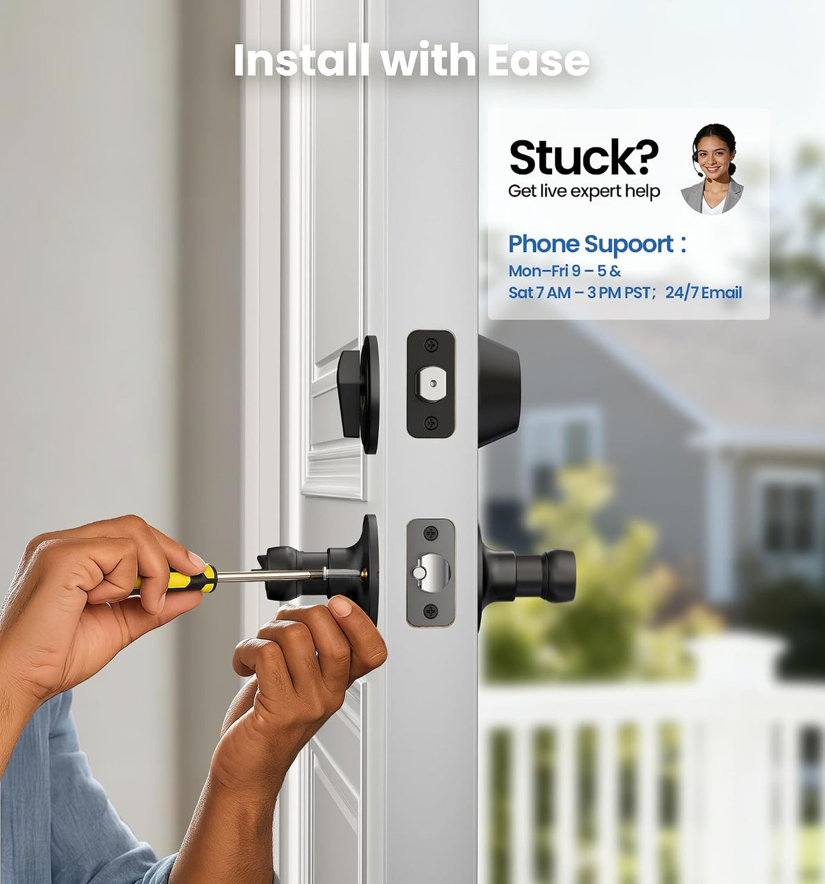 Veise Keyed Alike Exterior Door Handle Lock Set with Deadbolt, Matte Black