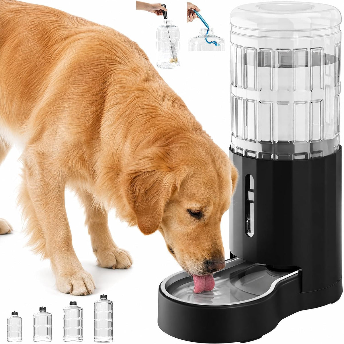 CZPET Dog Water Bowl Dispenser 9.5L, Wider Mouth Gravity Refilling (Black)