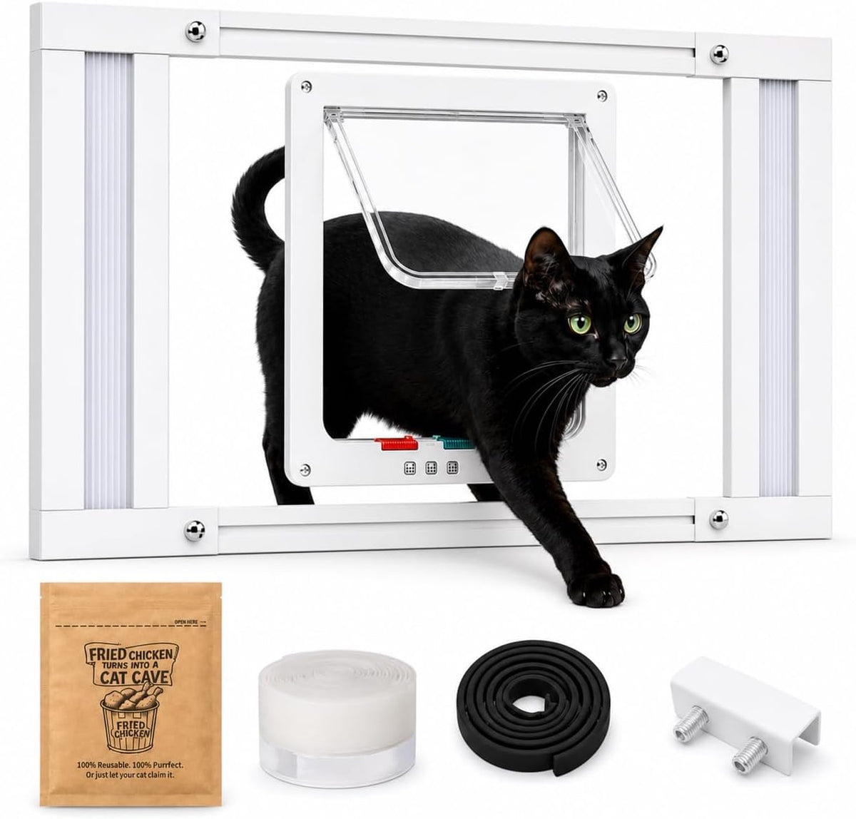 Window Cat Door Insert for Vertical Sash Windows, 23.5-37.5 In