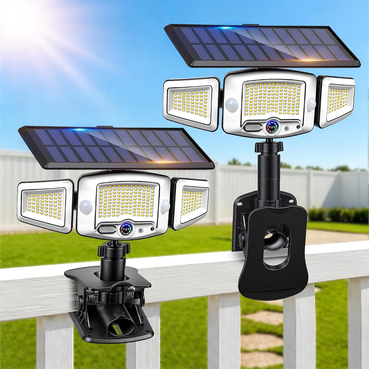 4000Mah Clip on Solar Light with Motion Sensor, 2500LM Fence Flood Light
