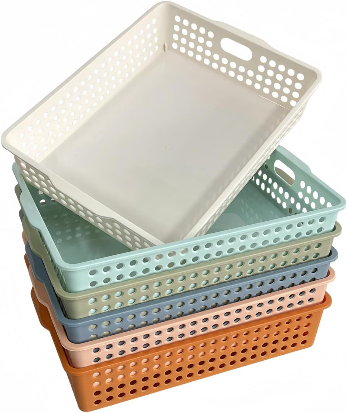 6 Pack Plastic Turn in Paper Trays for Classroom, Storage Bin Baskets, Boho