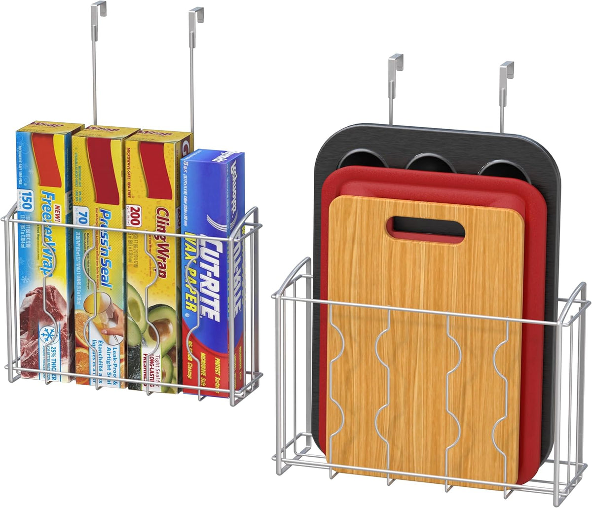 Simple Houseware over the Cabinet Door Organizer Holder, 2Pcs (L+M), Silver