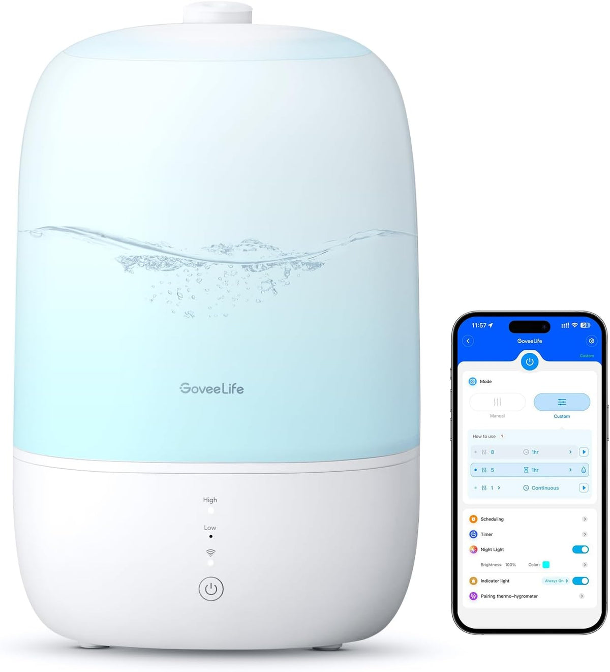 Goveelife Smart Humidifiers for Bedroom, 3L Top Fill Cool Mist Humidifier