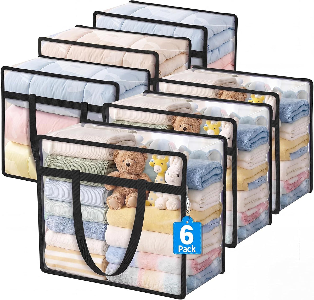 6 Pack Clear Storage Bags for Clothes, 45L Closet Organizers and Storage