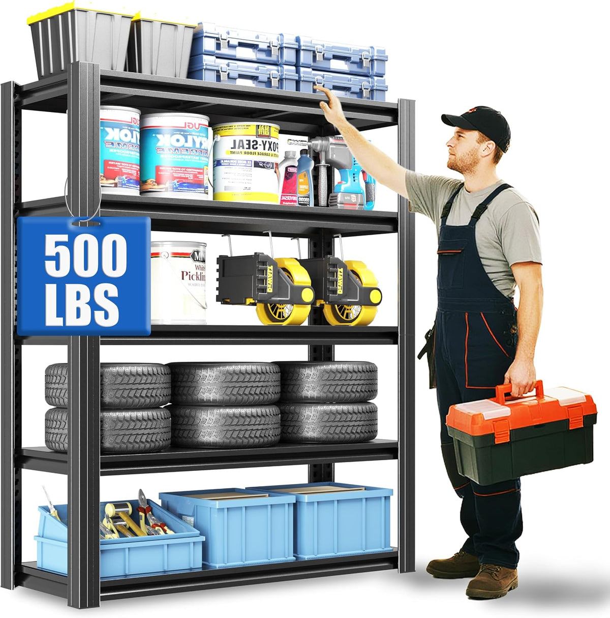 72" H Garage Shelving 2500 LBS Heavy Duty Storage Shelves, Adjustable 5 Tier Metal Shelving Unit, Metal Racks for Storage, Utility Shelves for Workshop, Basement, Home Office 72" H*35.4"W*15.7"D