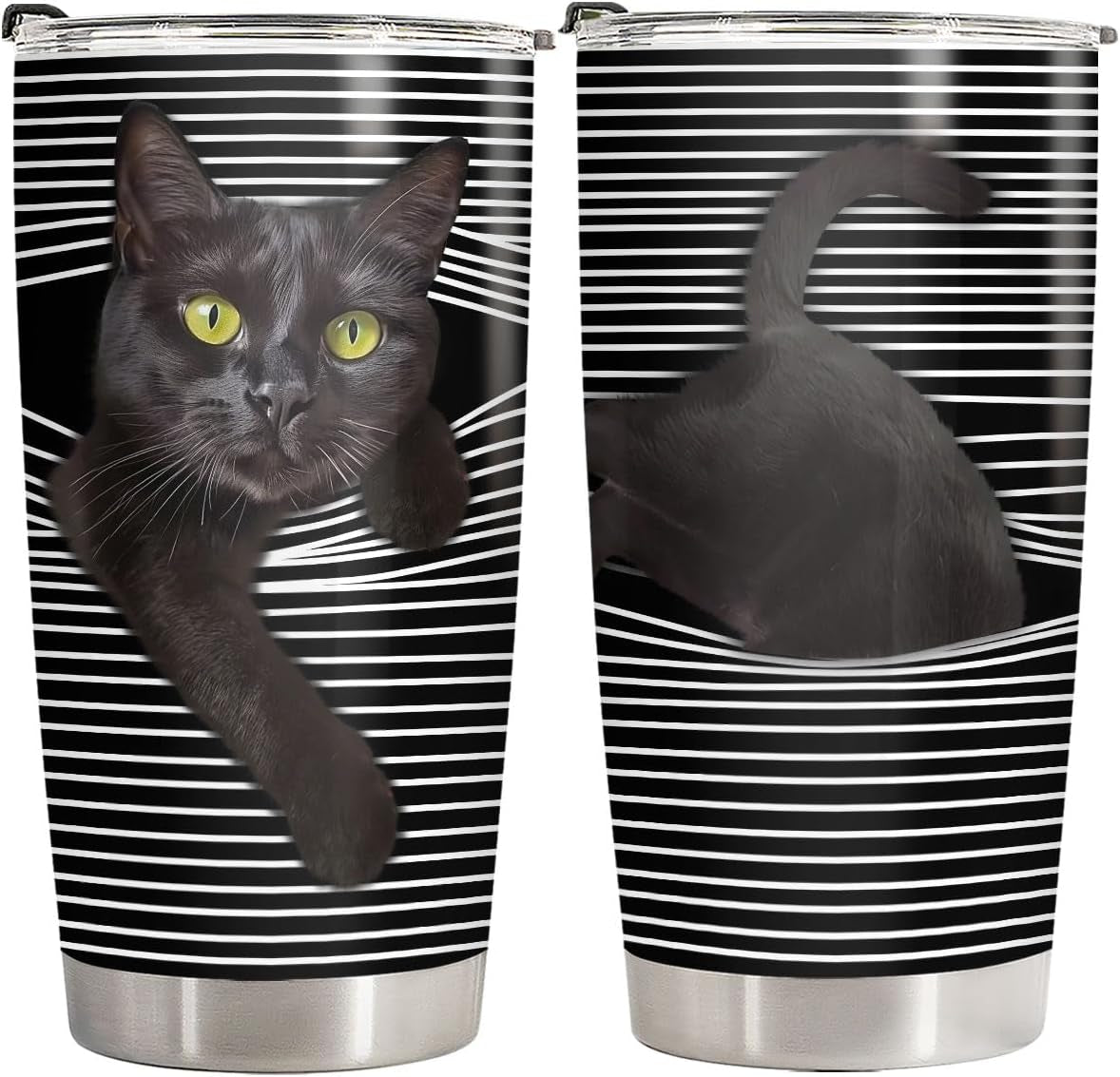 34HD Cute Black Cat Striped Peeking 20 Oz Tumbler, Cat Lover Gift