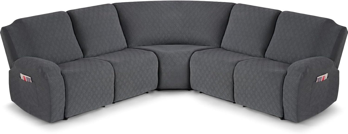 VANSOFY Stretch Reclining Sectional Couch Covers, 5-Pieces, Charcoal Gray