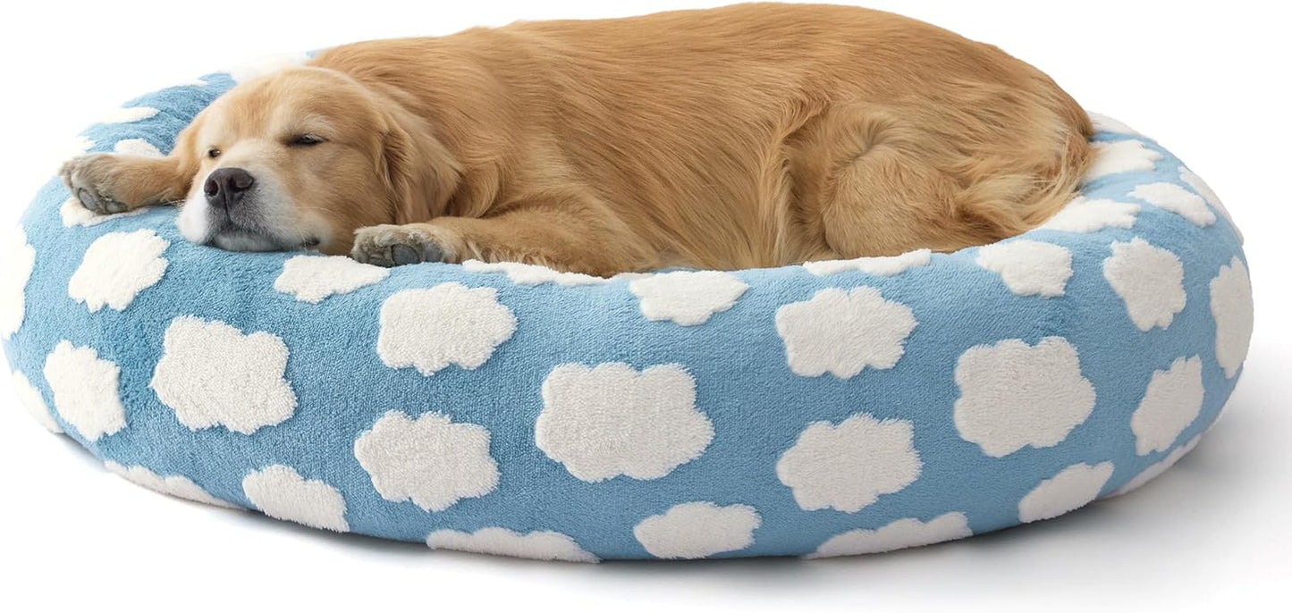 Shown on TV Donut Dog Beds Extra Large Sized Dog - round Pet Beds for Calming Puppy with Washable Cover, Orthopedic Modern Beds with Jacquard Shaggy Plush & anti Slip Bottom, 42 Inch,Blue
