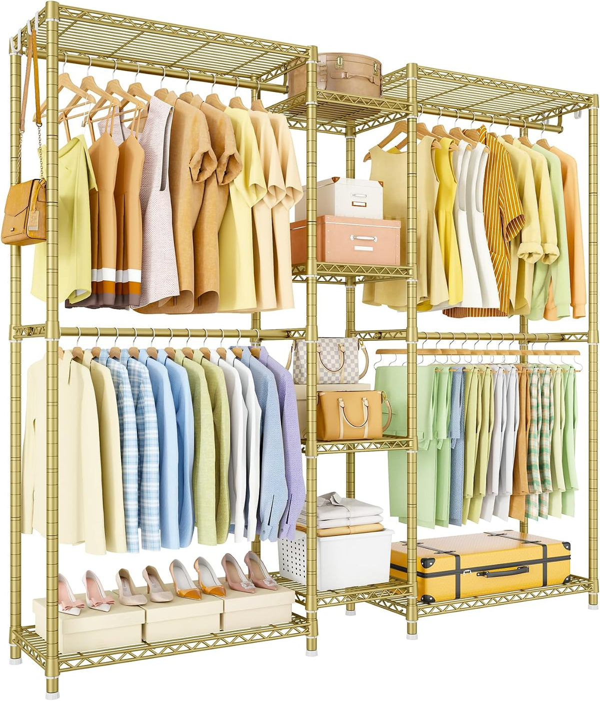 Ulif E4 Clothes Rack, Heavy-Duty Garment Rack Can Be L-Shaped Closet, Gold