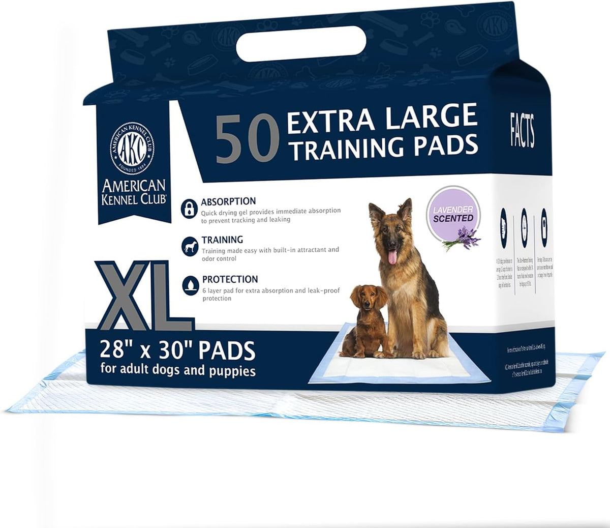 AKC Dog Training Pads, XL 28" X 30", Lavender Scent, 50 Count