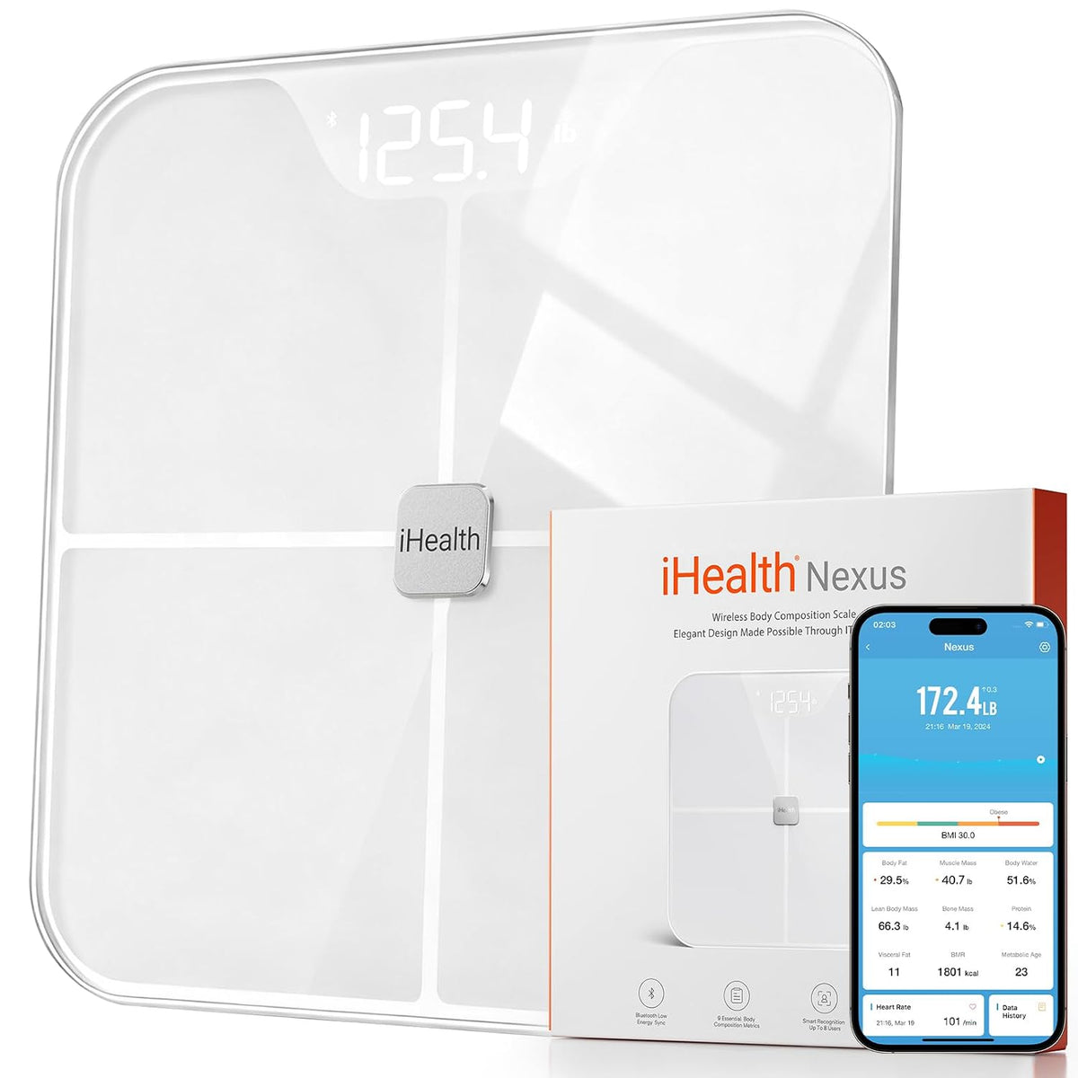 Ihealth Nexus Smart Scale for Body Weight, Digital Bathroom Scale with App