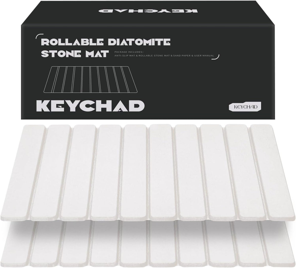 KEYCHAD Foldable Stone Bath Mat, Diatomaceous, 23.4"X15.4", White, 2-Pack