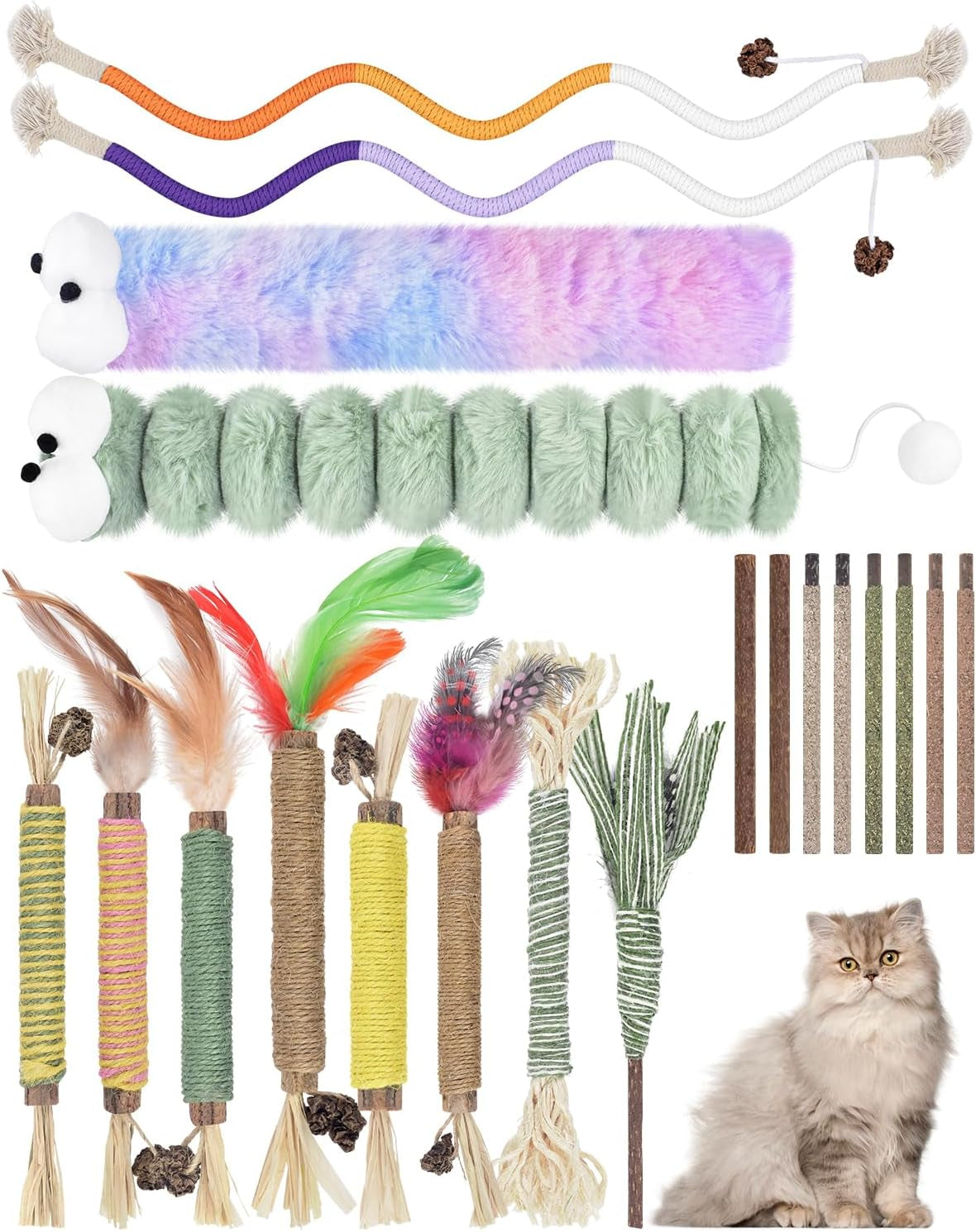 Bissap 20PCS Silvervine Catnip Chew Sticks, Interactive Toy for Cat Kitten