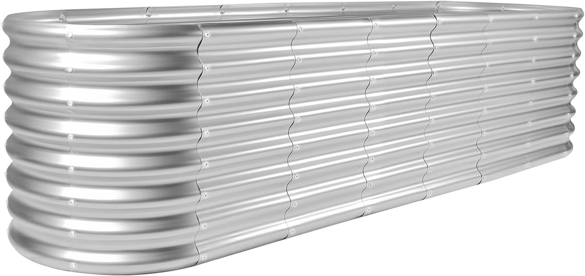 Land Guard 8×2×2Ft Galvanized Raised Garden Bed Kit, Raised Garden Boxes Outdoor, Oval Metal Raised Garden Beds for Vegetables, Silver