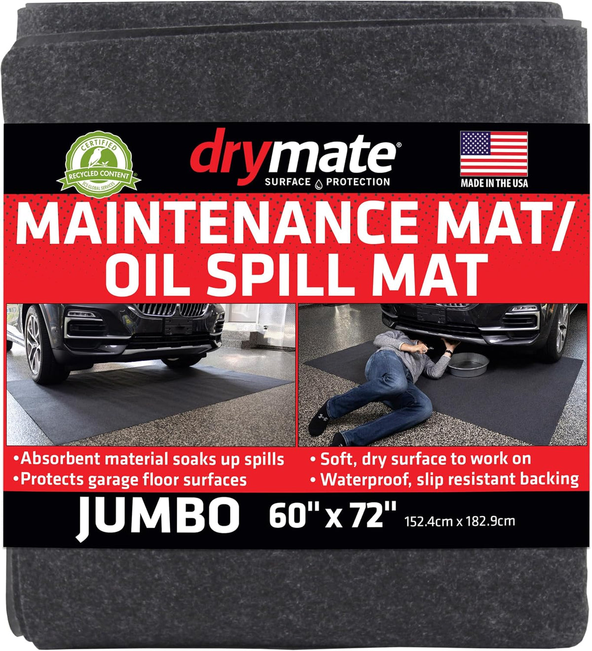 Drymate Jumbo Maintenance Mat, Premium Oil Spill Garage Floor Mat, 60"X72"