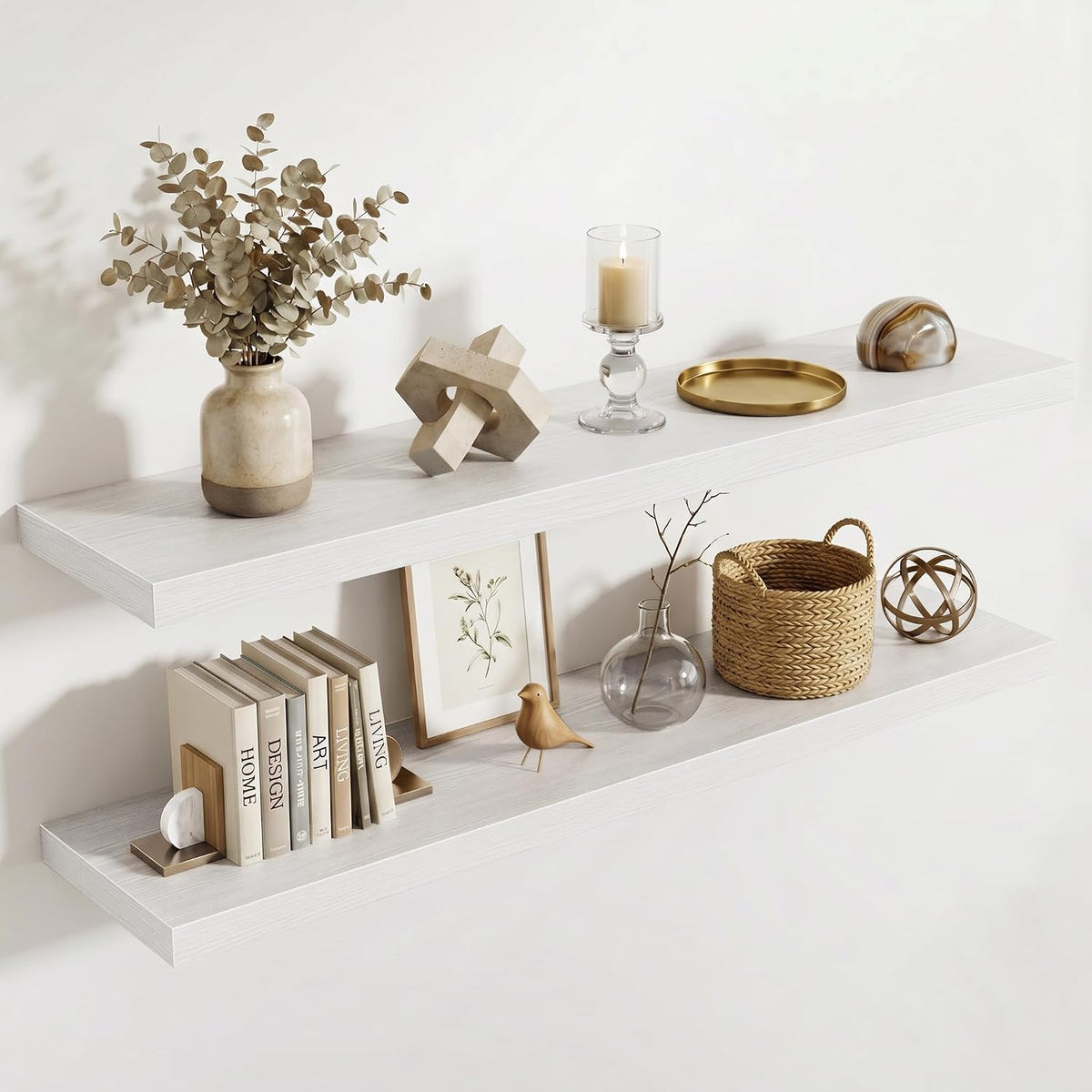 Acovy 10" Extra Deep Floating Shelves for Wall, 55" Long Wood Wall Shelves Set of 2 for Bathroom Bedroom Kitchen Living Room Laundry Room, Modern Floating Shelf for Home Decor, White