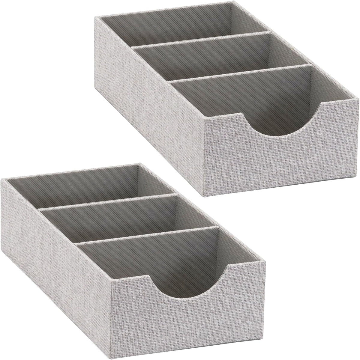 Household Essentials Hard‑Sided Narrow 3‑Section Drawer Organizer Tray, Gray, Set of 2
