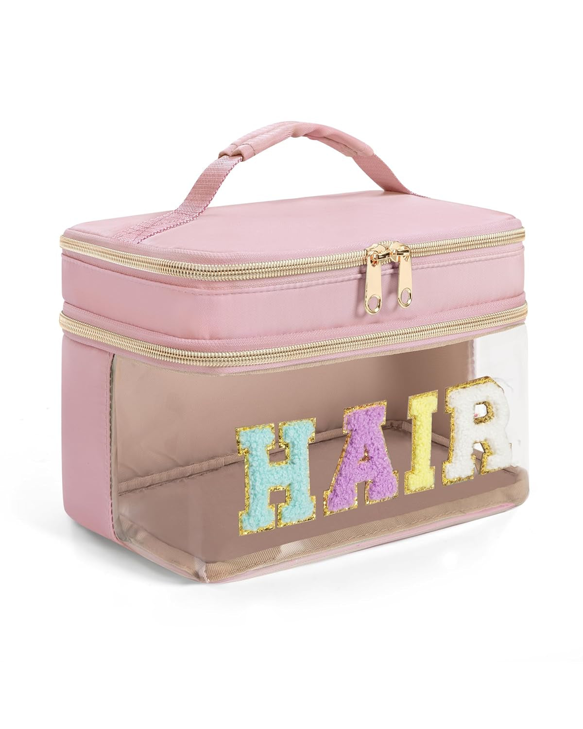 Fasrom Double Layer Hair Accessories Organizer, Preppy Makeup Bag for Girls