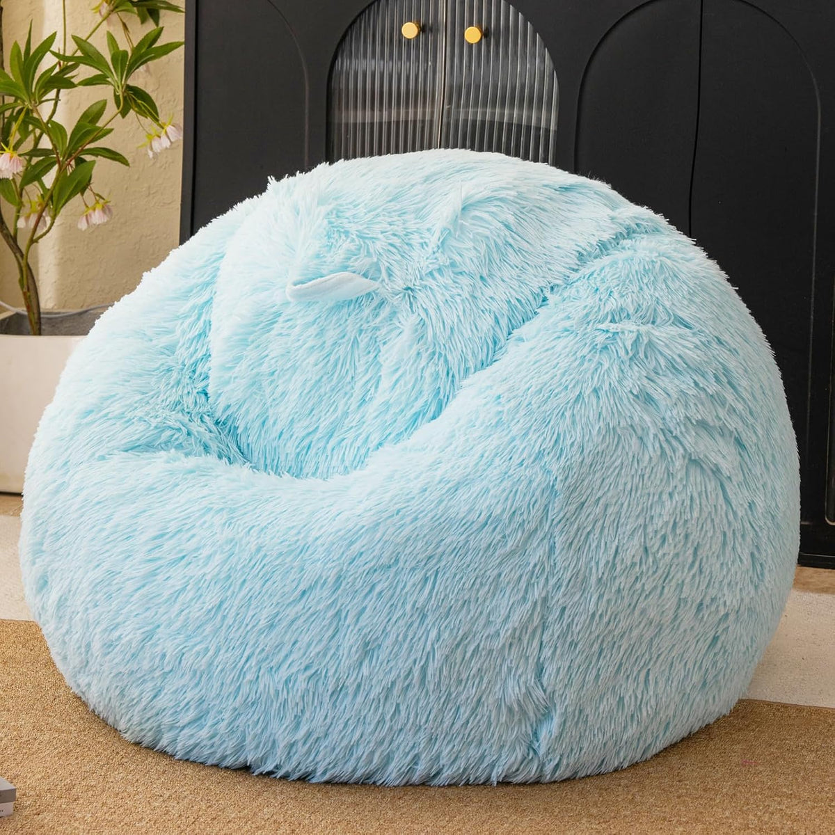 Fluffy Faux Fur Bean Bag Chair Cover(No Filler), Blue