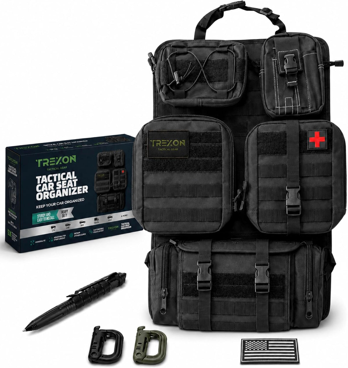 TREXON Tactical Car Seat Back Organizer, Molle Panel with 5 Pouches