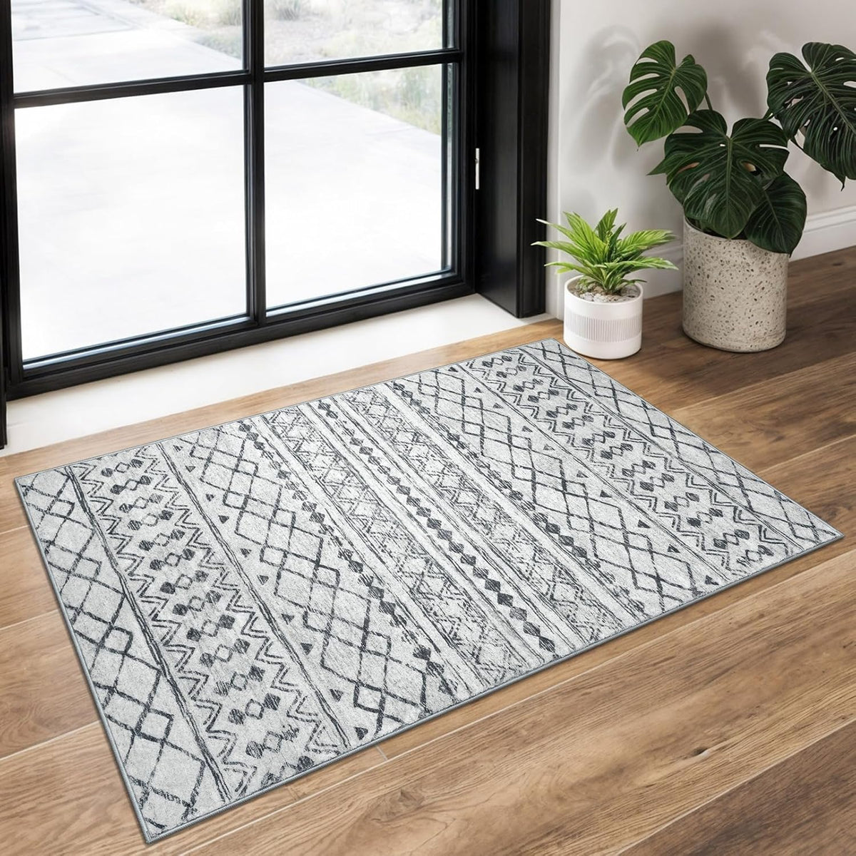 KUTA Washable Rugs for Entryway 2X3 Grey Moroccan Boho Small Area Rug