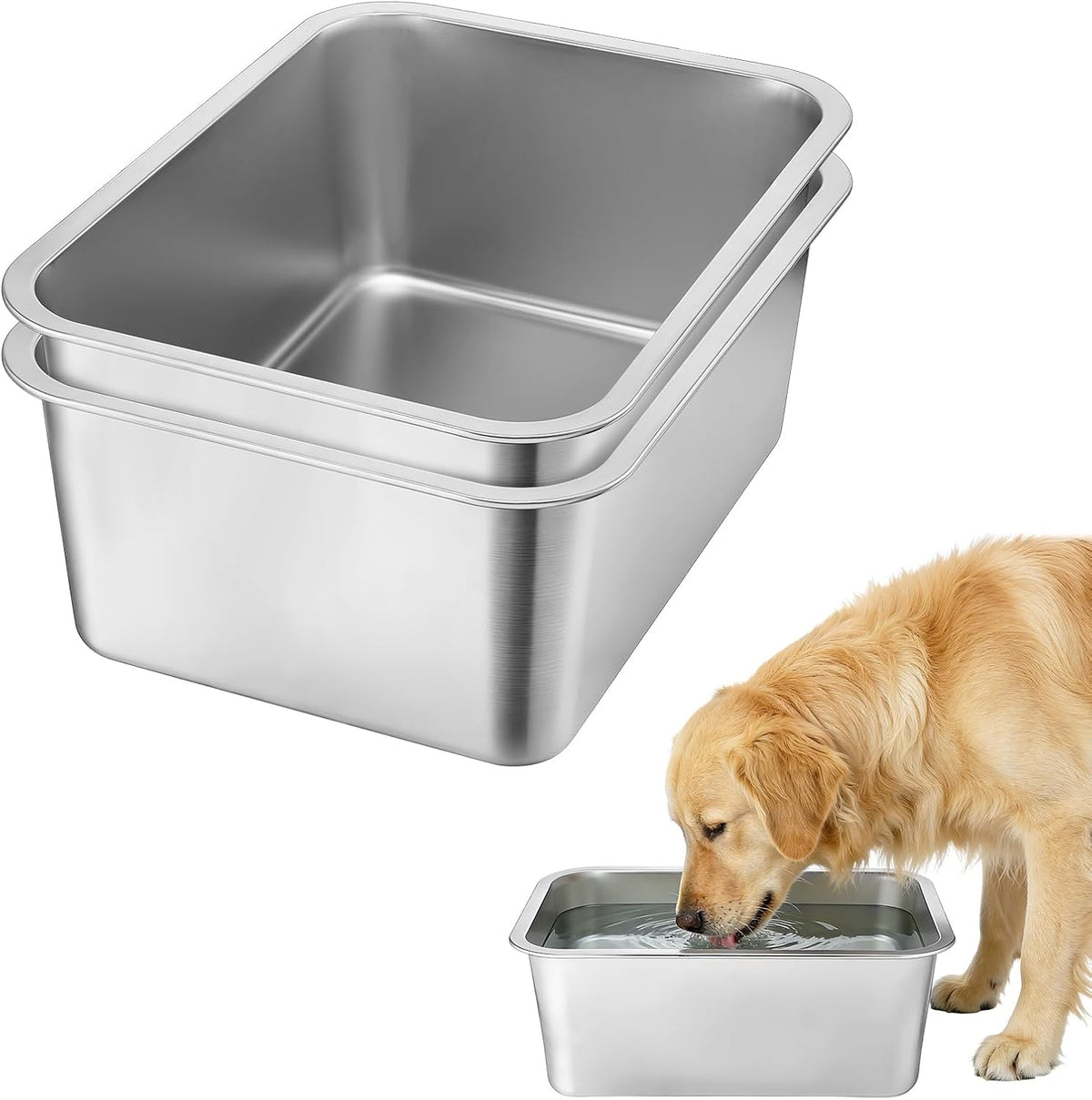 MEWTOGO 2Pcs 4 Gallons Food Grade Stainless Steel Extra Large Dog Bowls