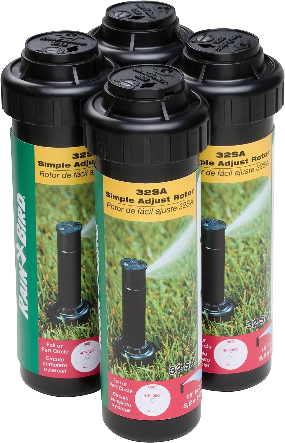 Rain Bird 32SA/4PKS Gear Drive Rotor, Full Circle, 19-32 Feet, 4-Pack