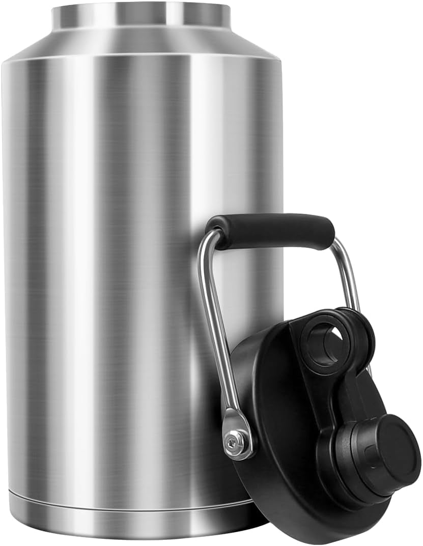 Insulated Water Bottle, 1 Gallon Jug with Handle, 128 Oz Stainless Steel Large Water Bottle Wide Mouth Double Vacuum for Hot & Cold Drinks, Stainless Steel