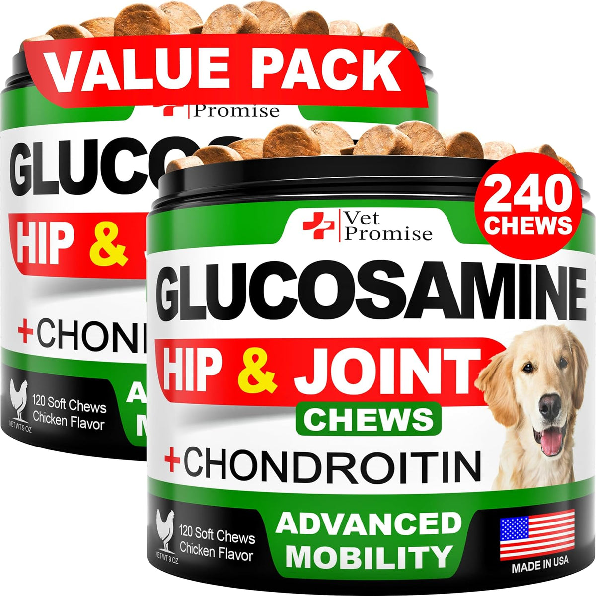 (2 Pack) Glucosamine for Dogs - 240 Ct - Hip and Joint Supplement for Dogs