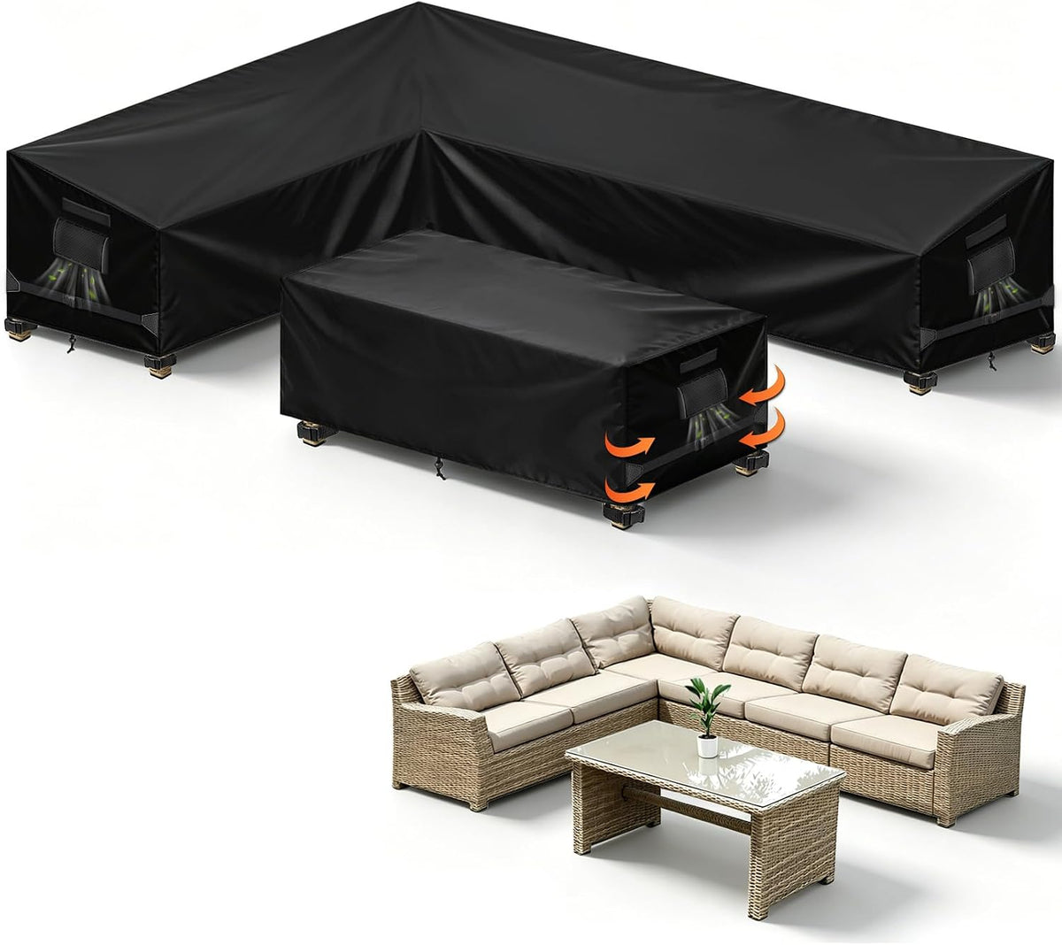 SUNICO Outdoor Sectional Patio Furniture Covers, L-Shaped, 85X110In, Black