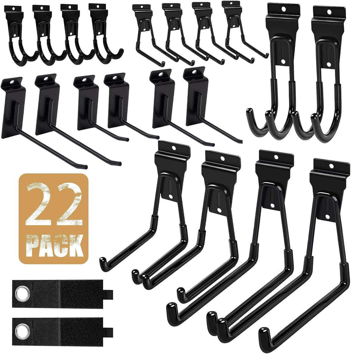 KOFANI 22PK Black Heavy Duty Steel Slatwall Hooks for Panel Storage Rack