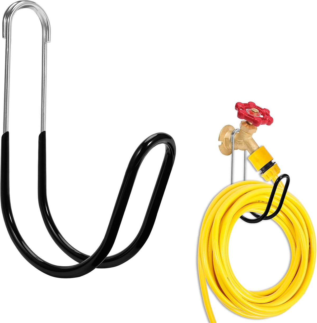 Garden Hose Holder Water Hose Hanger Wall Mounted,304Stainless Steel Solid Hose Hook Holds up to 50Ft Garden Hose, Expandable Hose, Water Hose(Black Paint 1Pcs)